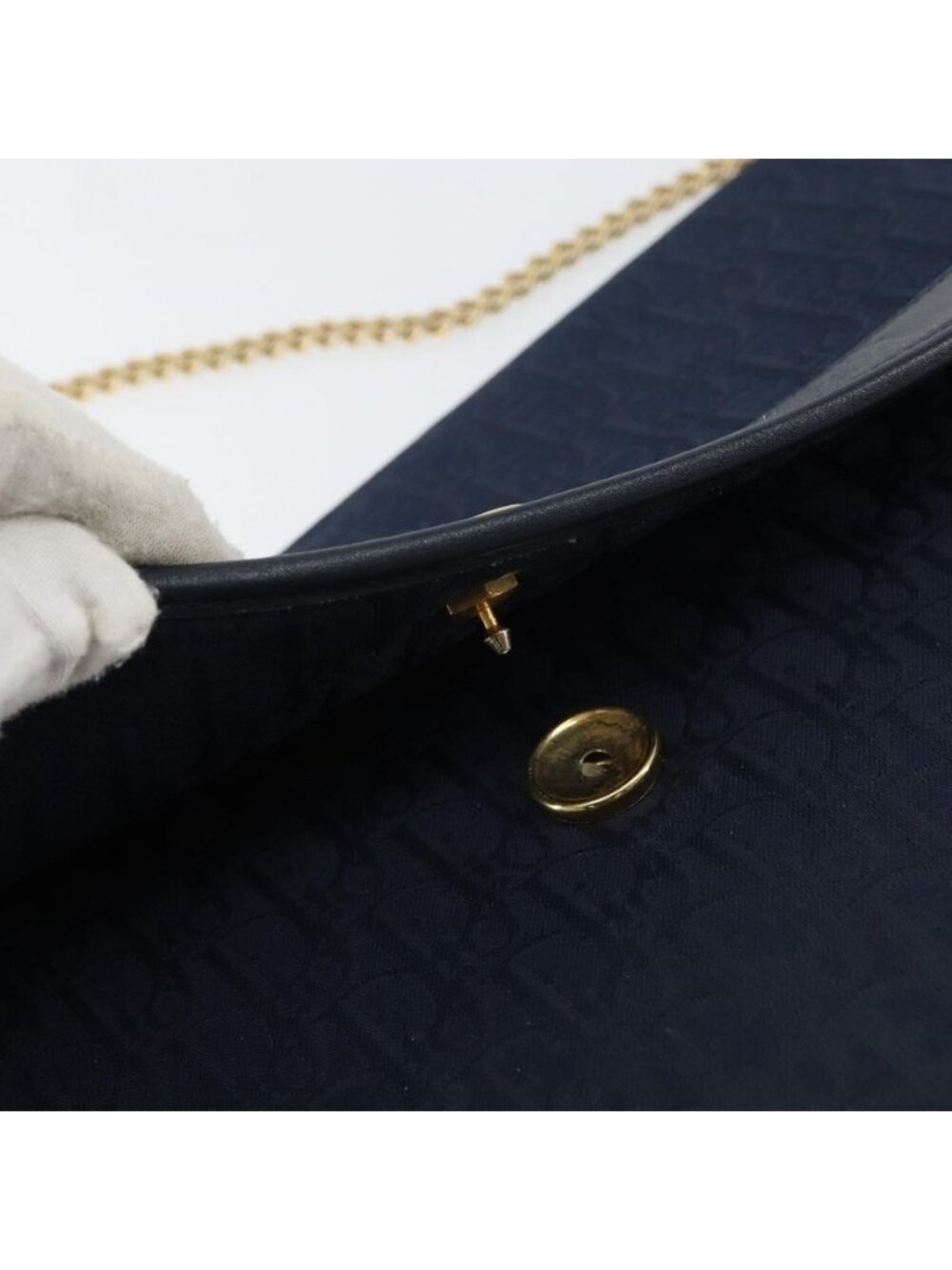 Authentic Christian Dior Trotter Canvas Chain Shoulder Bag Navy Gold - Picture 2 of 16